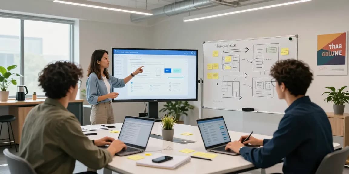 Collaborative team building internal tools with AI in a modern workspace.