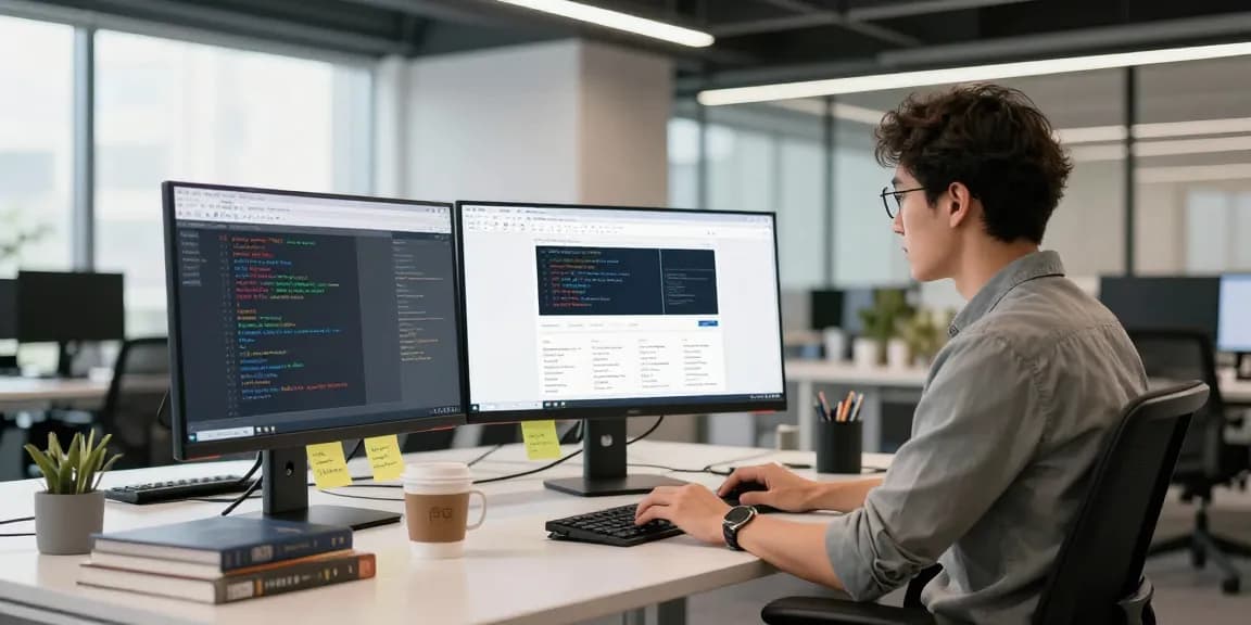 Webentwickler optimiert eine Website mit SEO in einer modernen Büroumgebung.