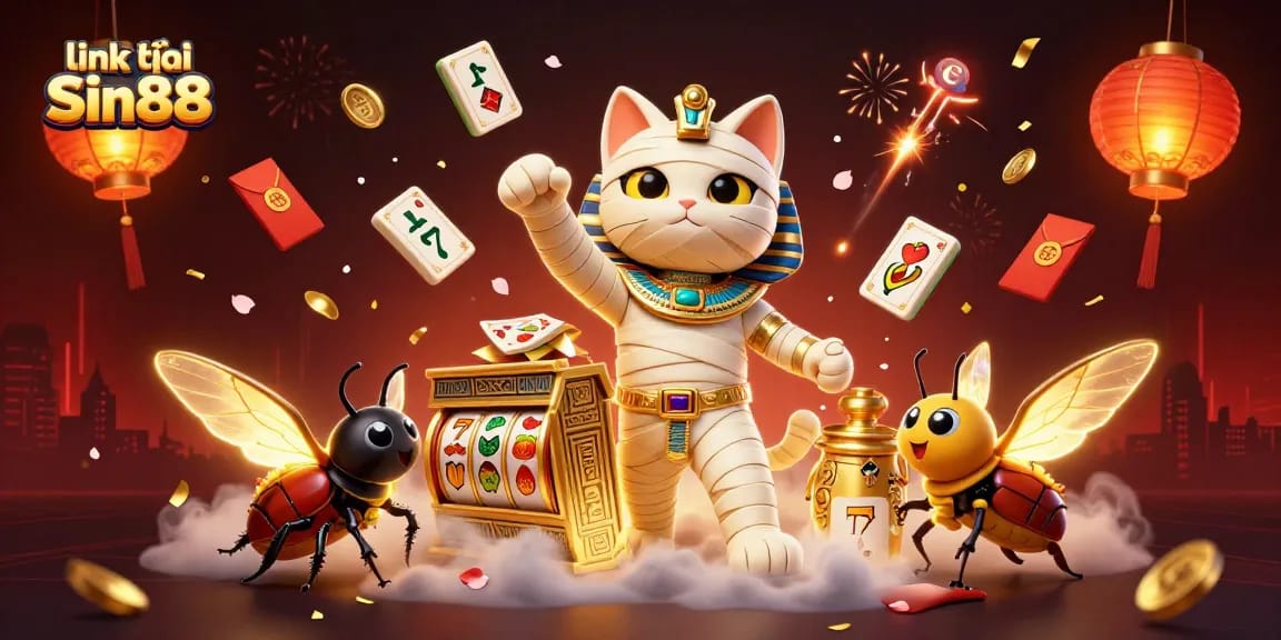 Engage in thrilling gameplay with link vào Sin88 as Egyptian symbols illuminate a vibrant casino scene.