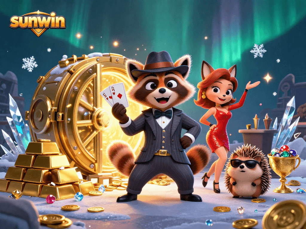 Experience thrilling wins at Sunwin's dazzling casino with engaging characters and golden treasures!
