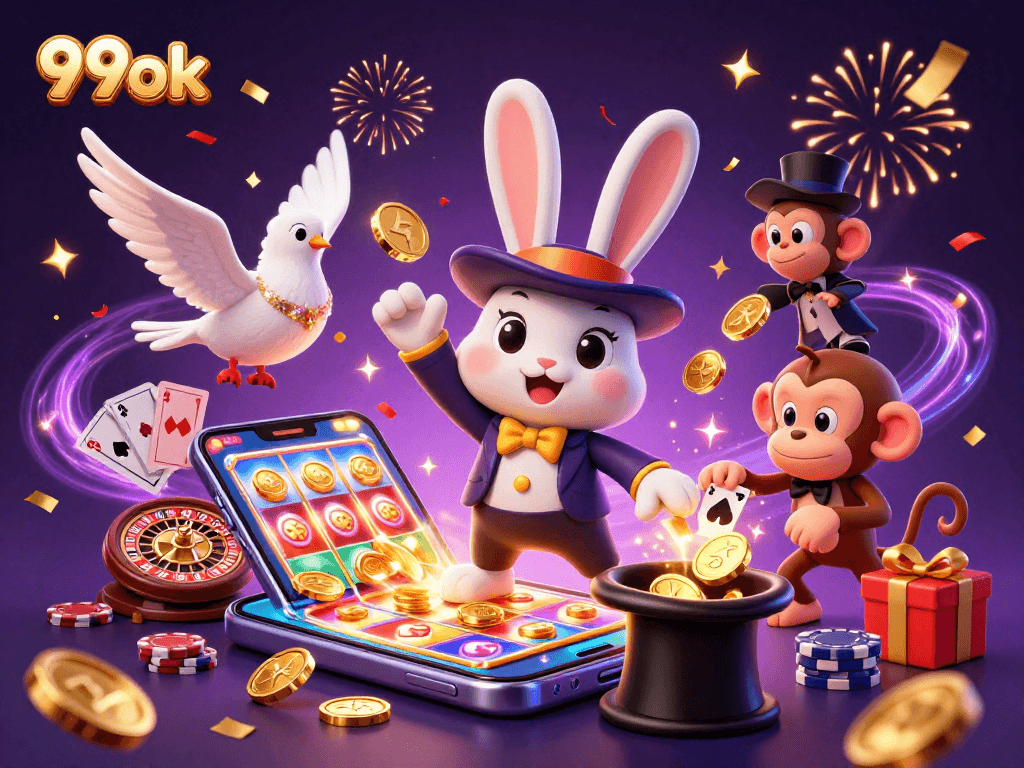 Experience thrilling wins with 99ok's exciting slot games in this captivating casino scene.