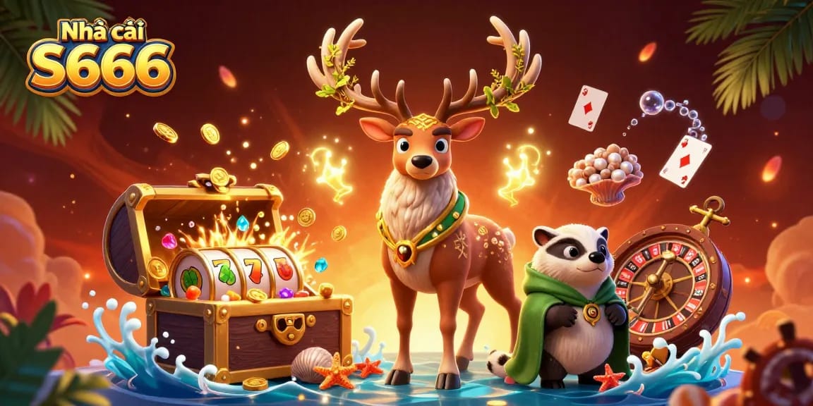 Engage with Nhà cái S666 through a vibrant, 3D immersive casino experience featuring lively game elements.
