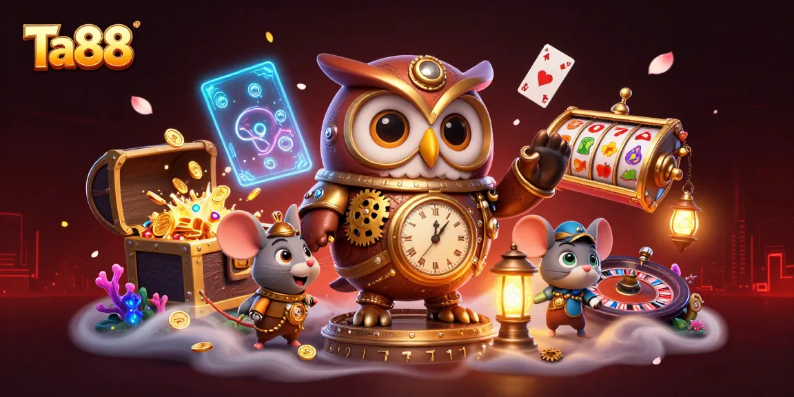 Engage with Ta88's vibrant casino adventures, featuring steampunk characters amidst dynamic gaming elements.