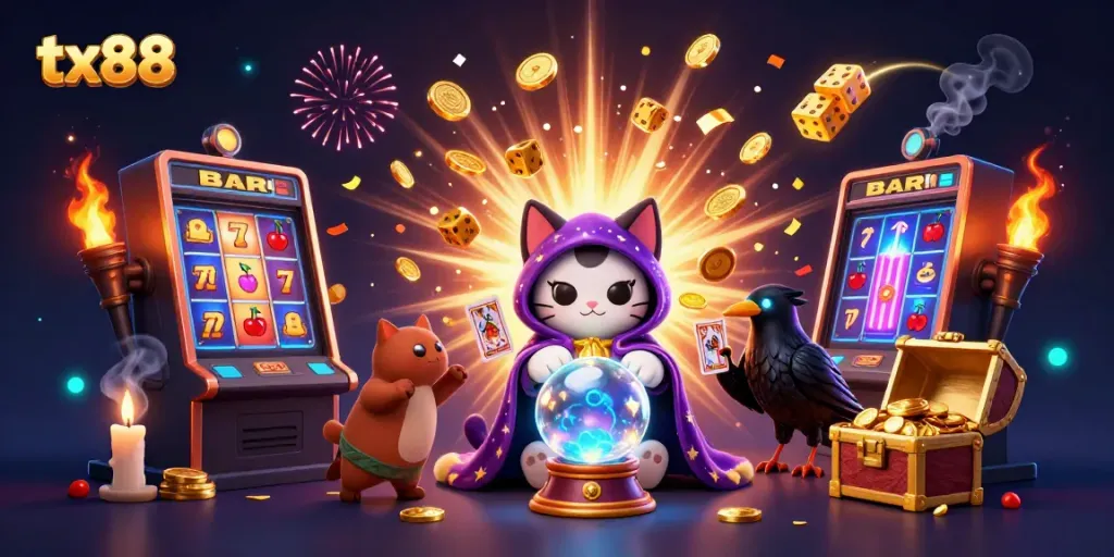 Experience the thrill of winning at tx88 with a vibrant 3D casino illustration featuring exciting slot elements.