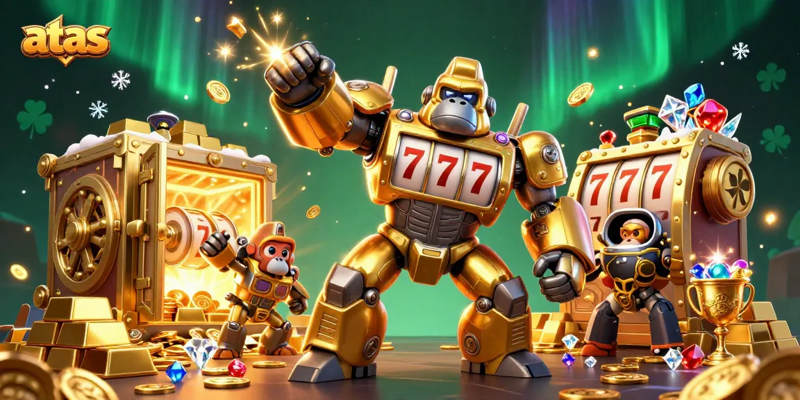 Experience thrilling action at ATAS casino with unique golden gorilla mech and slot elements.