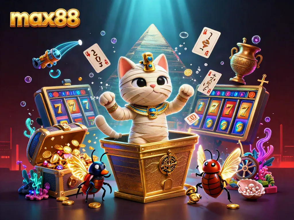 max88, experience thrilling slot adventures with a 3D Egyptian mummy cat and treasures