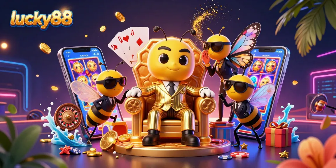 Spin the luck with lucky88, featuring dynamic casino elements in a vibrant illustration.