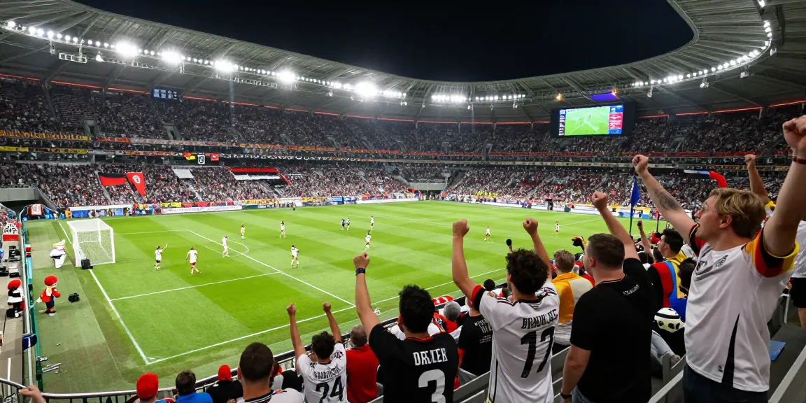 Fußball Deutschland Fans jubeln in einem Stadion während eines spannenden Spiels in 2026.