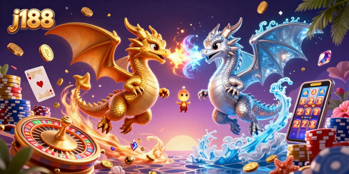 Engage with j188's vibrant scene of dragons and casino elements, showcasing a dynamic gambling experience.