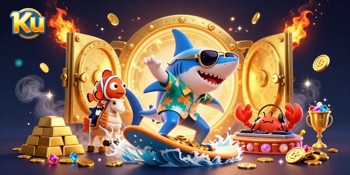 Engage in thrilling casino adventures with Ku, a vibrant 3D illustration featuring playful ocean characters.