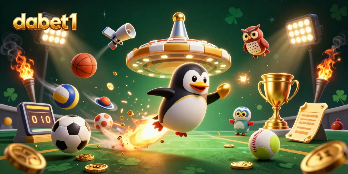 Experience dabet1 with a vibrant, ultra-detailed 3D illustration showcasing a golden penguin in an active casino scene.