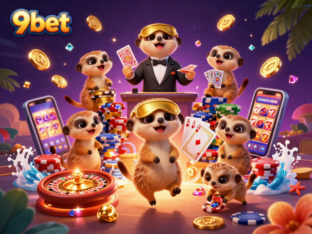 Experience the thrill of 9bet's vibrant casino world with mezrkat dealers and dazzling slots.