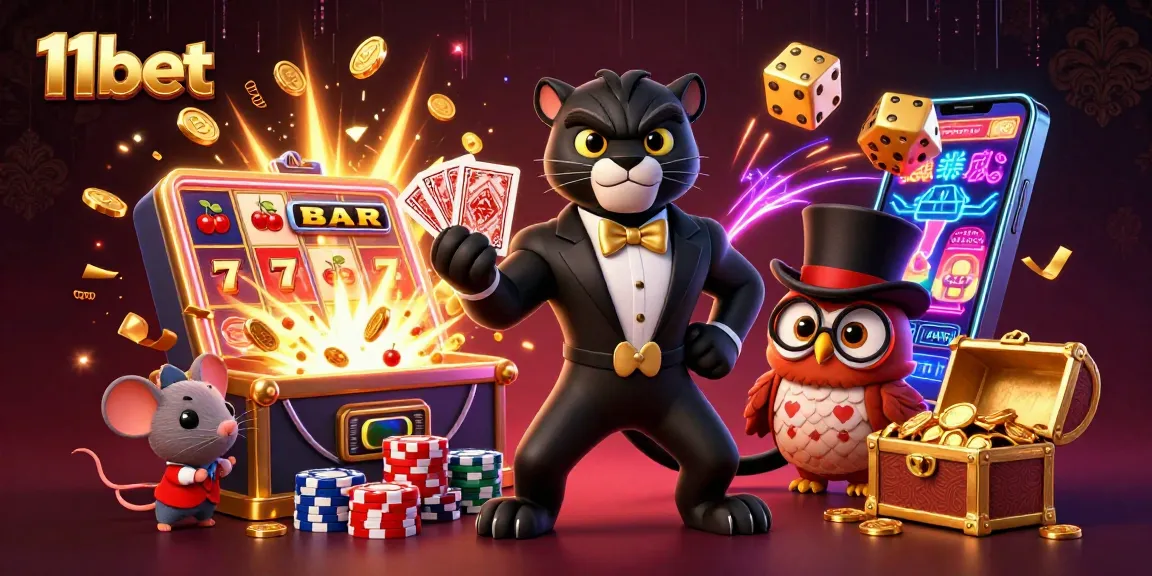 Experience thrilling gameplay at 11bet with a stylish panther and friends showcasing casino excitement.