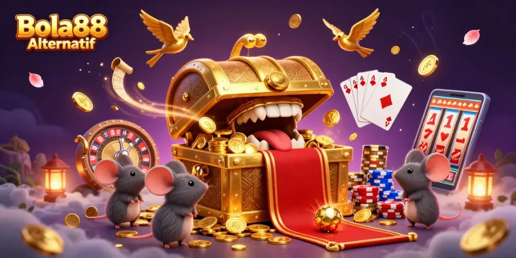 Engage with the thrilling Bola88 Alternatif experience, discovering treasures within a vibrant casino adventure scene.