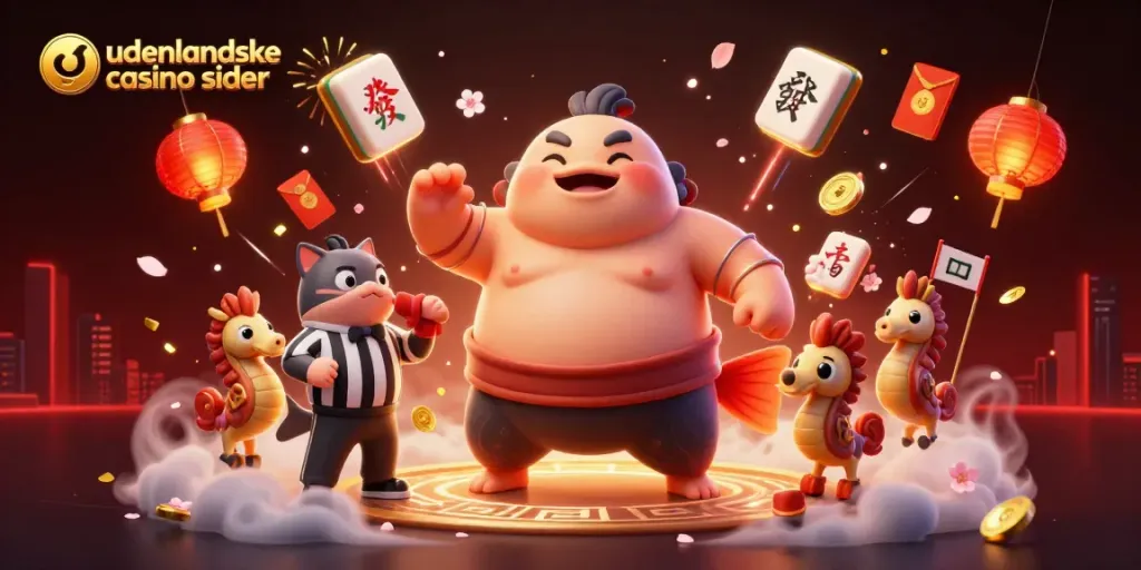 Engage with udenlandske casino sider featuring a grand scene of a fugu in a sumo ring surrounded by festive elements.