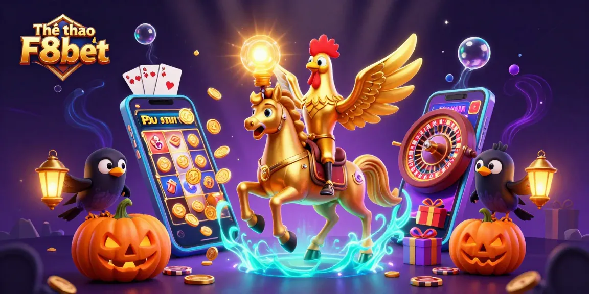 Experience the thrill of Thể thao F8bet with golden rooster characters amid vibrant casino visuals.