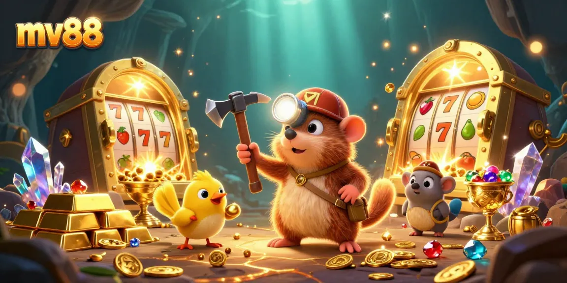 Engage with mv88's thrilling slot action featuring a treasure hunter mole and sparkling gems!