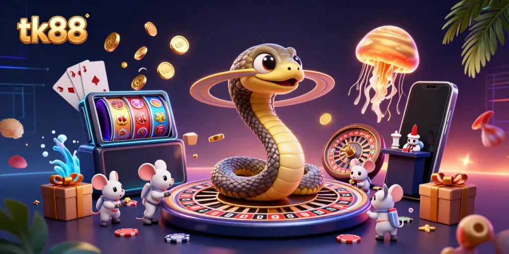 Experience the thrill of tk88 with mice betting on a cosmic roulette wheel featuring a surreal Saturn and a jellyfish dealer.