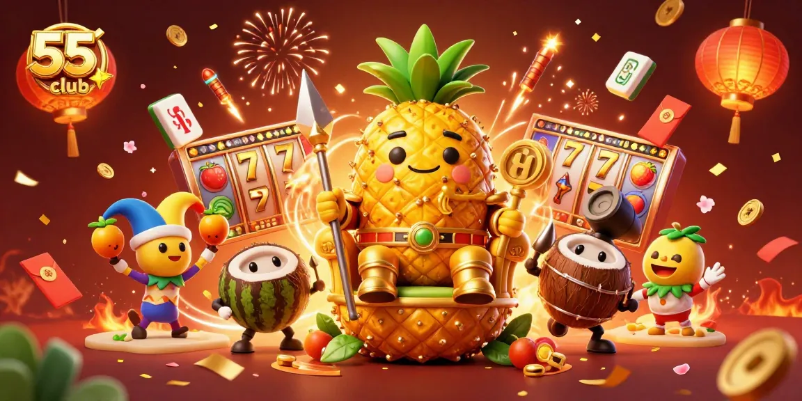 Experience excitement at 55club with animated characters and vibrant casino elements
