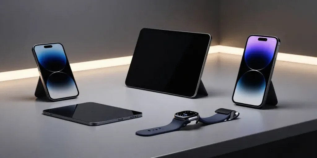 Moderne Gadgets für Softwareentwicklung, Cloud-Computing und KI-Technologie.