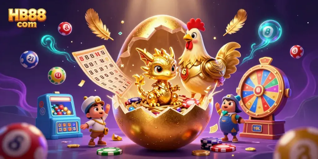 Experience the magic of HB88 com with a golden dragon emerging from poker chips amidst dynamic gaming elements.