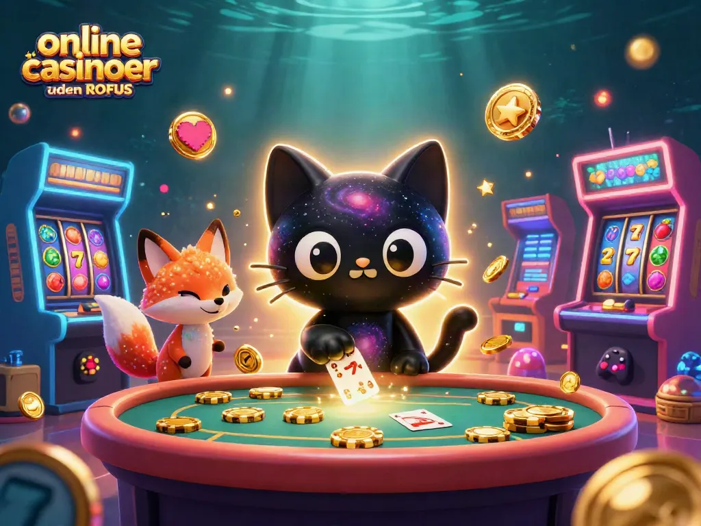 Experience online casinoer uden ROFUS with a cosmic cat and colorful gaming elements dynamically engaging players.