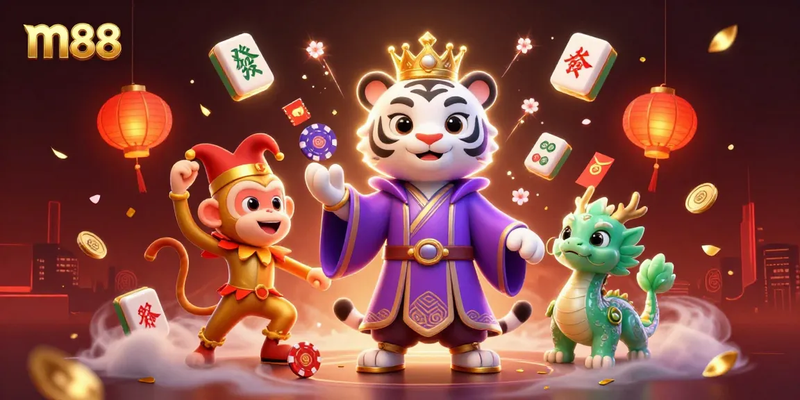 Experience the excitement of m88 with a vibrant 3D scene featuring a playful monkey and lucky symbols.