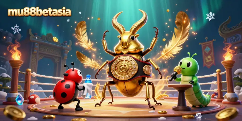 Engage in exciting gameplay with mu88betasia featuring a glowing stag beetle champion in a vibrant atmosphere.