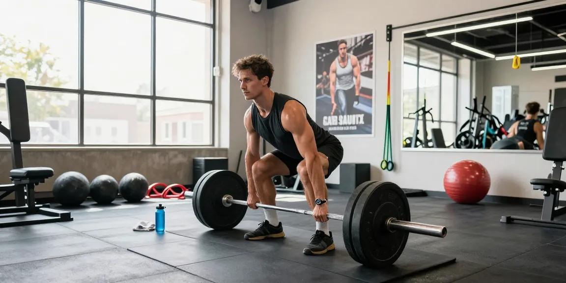 Anabolika Shop Deutschland - Sportliche Person hebt Gewichte in einem lebhaften Fitnessstudio und verkörpert den Geist des Bodybuildings und des Trainings.