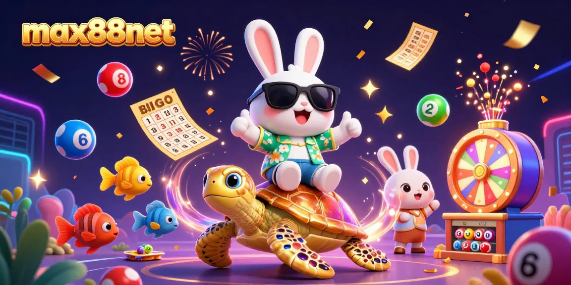 Celebrate wins at max88net with a vibrant lottery scene featuring lucky symbols and festive elements.