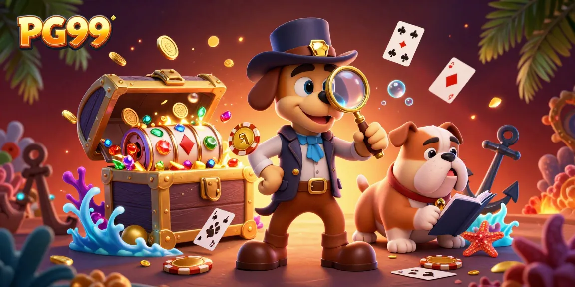 Engage with PG99's vibrant casino world featuring 3D cartoon characters and captivating treasures.