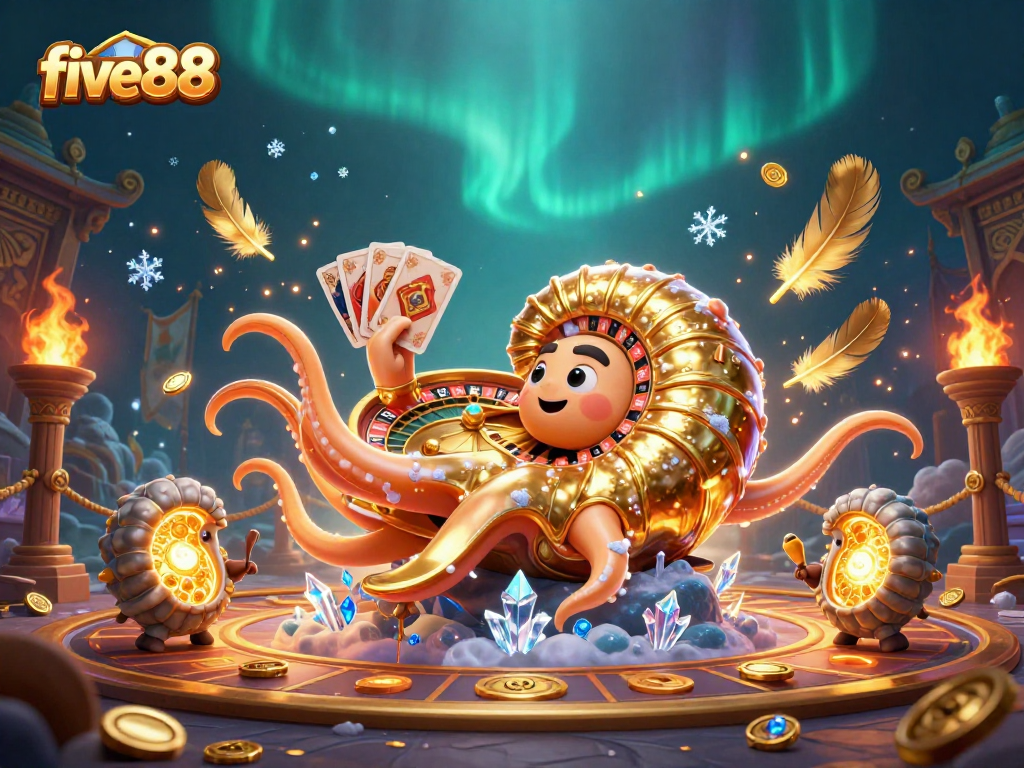 Engage with the vibrant five88 gaming scene featuring an ancient nautilus roulette wheel.