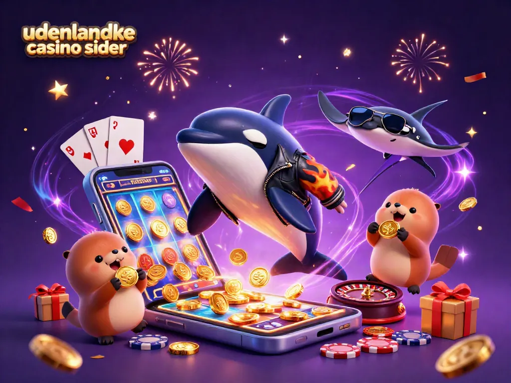 Experience the thrill of udenlandske casino sider with lively characters celebrating around games and golden coins.