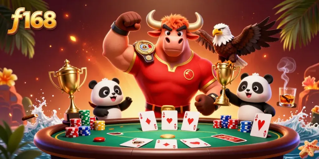 Experience thrilling online gaming at f168 with a vibrant 3D casino scene full of excitement.