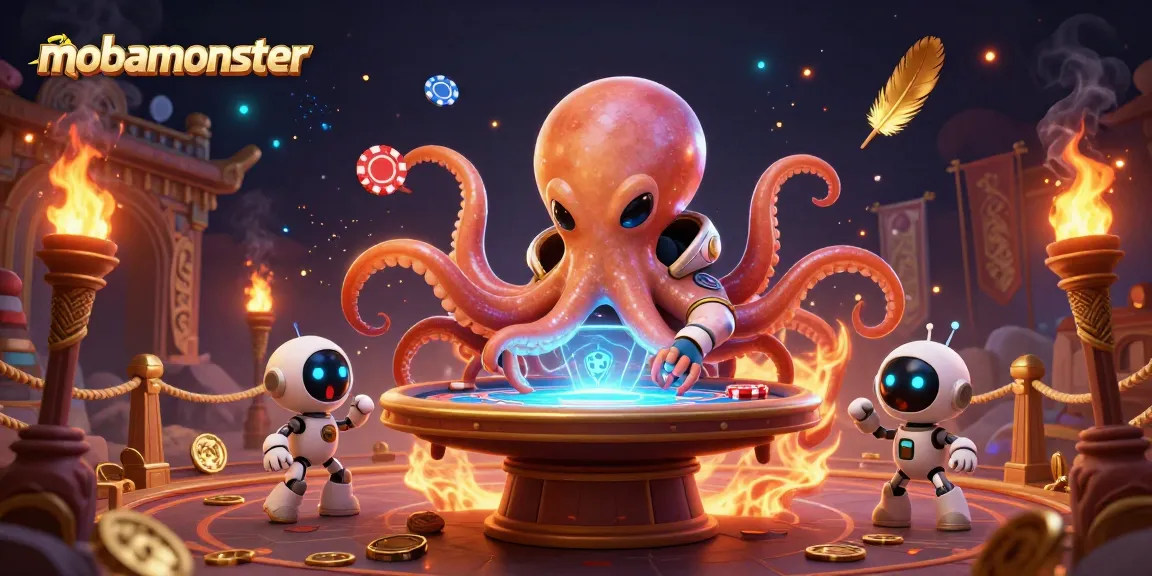 Experience thrilling gameplay with mobamonster as an alien octopus operates a poker table.