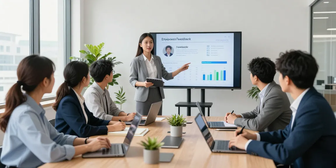 Wertschätzung Arbeit: Teamarbeit und Feedbackkultur in modernem Büro.