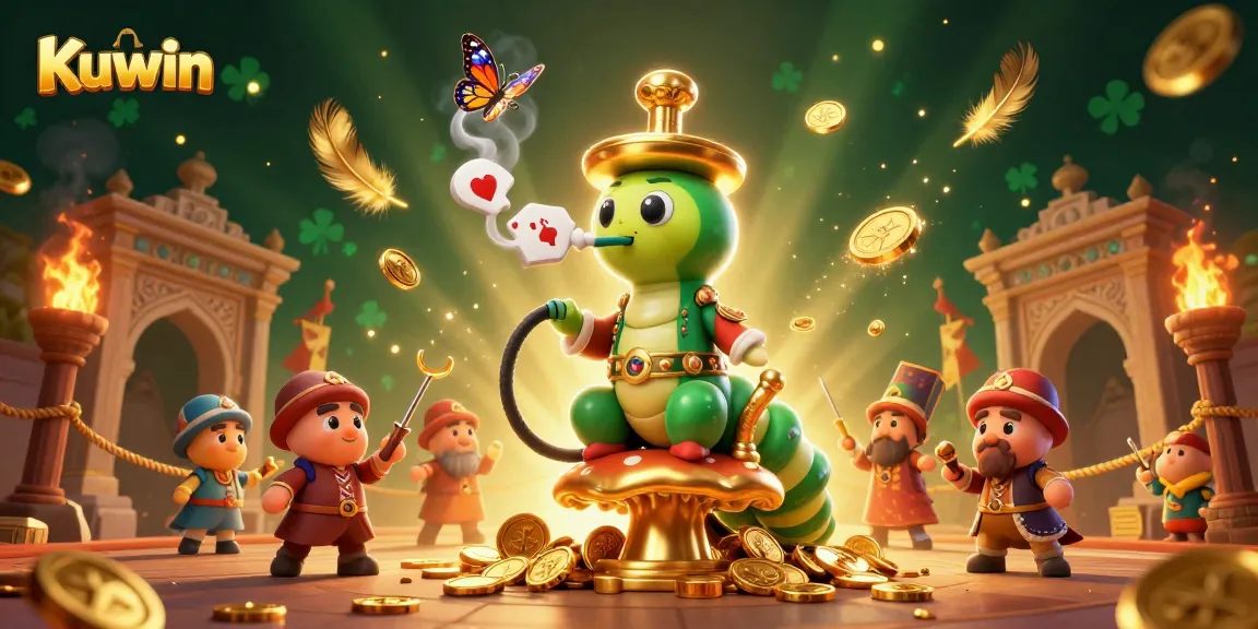 Kuwin showcases vibrant casino illustrations with a caterpillar master creating poker symbols in smoke.