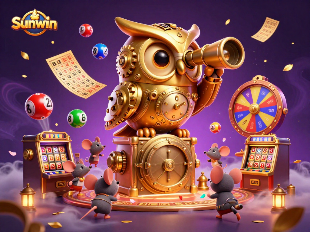 Sunwin engages players with vibrant lottery balls and golden elements in a bustling casino scene.