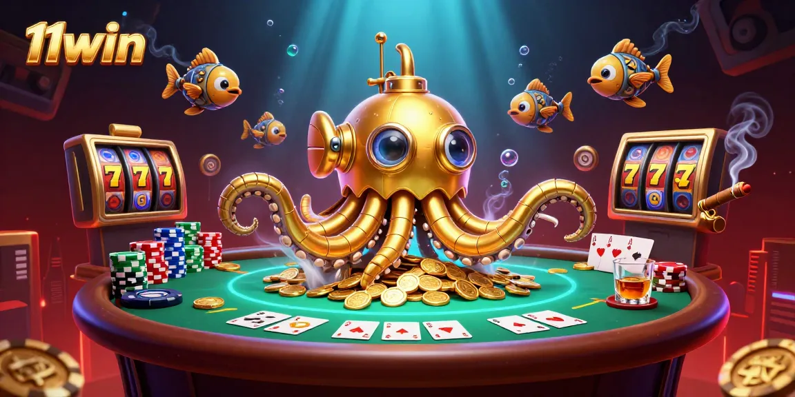 Experience thrilling wins with 11win's immersive underwater casino journey featuring the golden kraken and vibrant game elements.