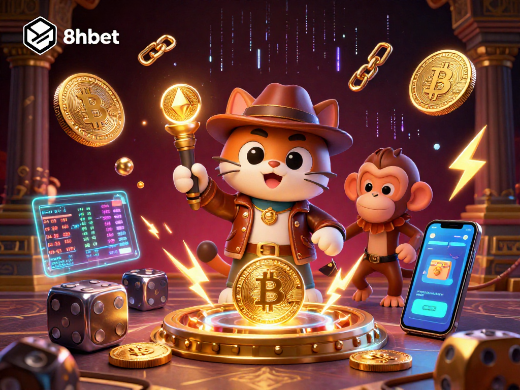Engage with 8xbet's vibrant casino experience featuring a cat archaeologist unearthing a golden artifact.
