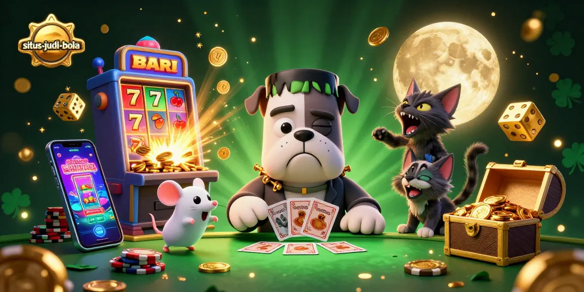Engage with situs-judi-bola's thrilling card games at a spooky green-lit casino table.