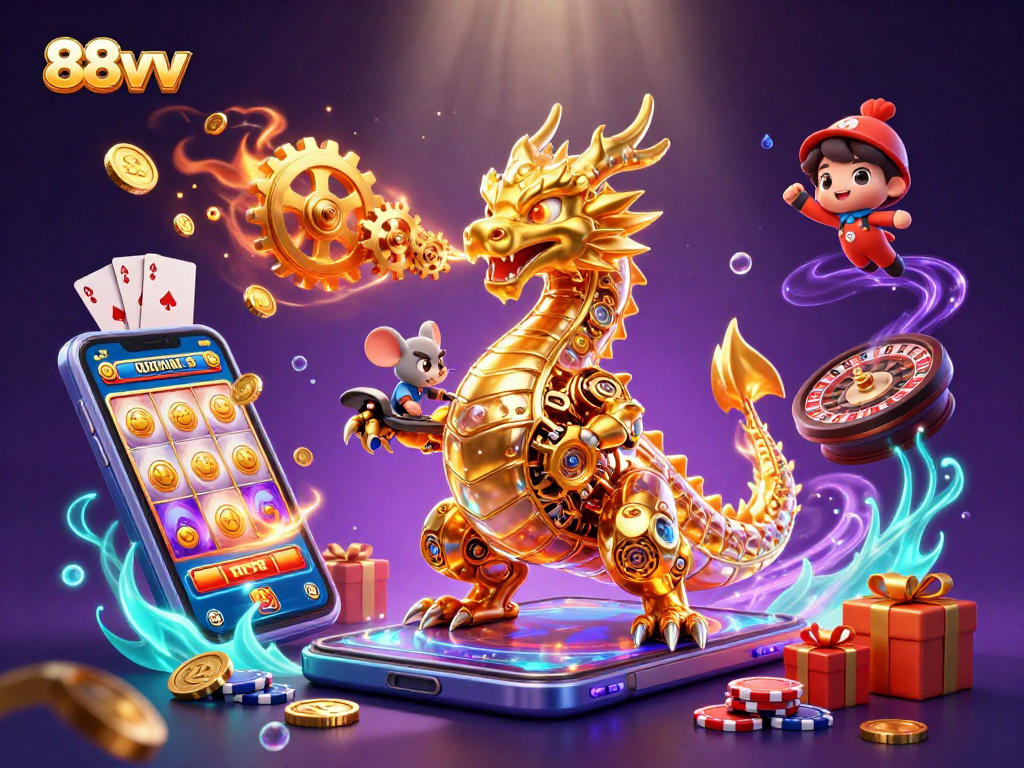 Engage in thrilling gameplay with 88vv's dragon and slot games in a vibrant digital scene.