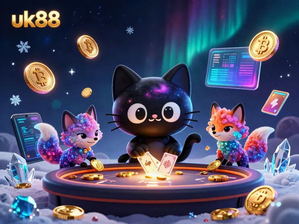 Play exciting games at uk88 with a black hole cat and nebula fox in a cosmic casino.