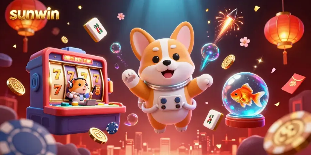 Engage with exciting sunwin casino games as a 3D astronaut corgi explores a space station of chance.