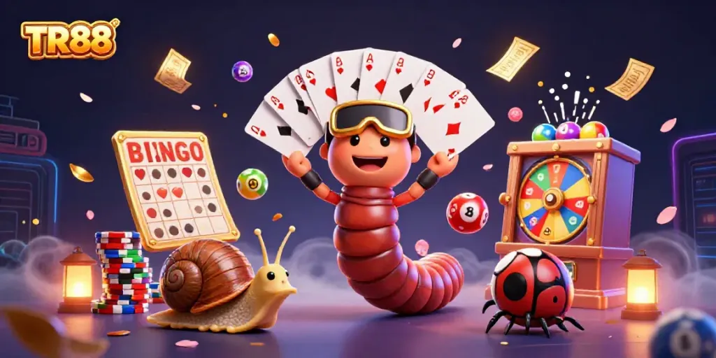 Experience the thrill of TR88 with a lively illustration featuring a millipede dealer and fun game elements.