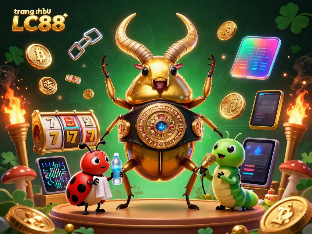 Experience the excitement of gaming at trang chủ LC88 with a vibrant 3D casino scene featuring unique characters and crypto elements.