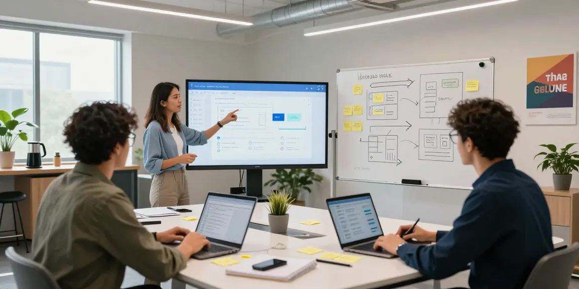 Collaborative team building internal tools with AI in a modern workspace.