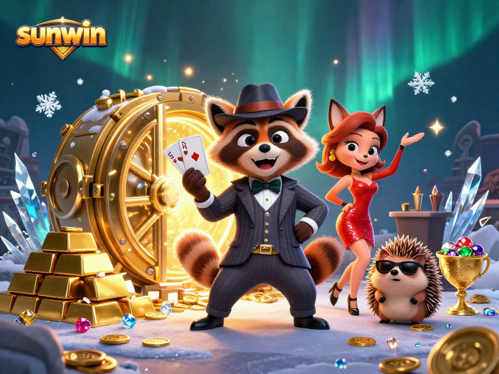 Experience thrilling wins at Sunwin's dazzling casino with engaging characters and golden treasures!