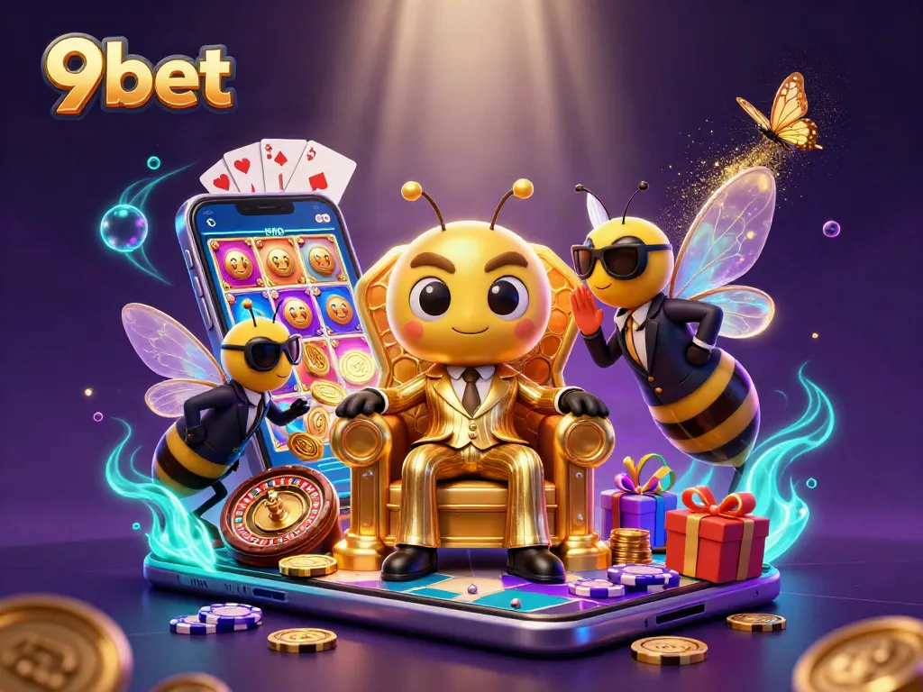Experience thrilling action and rewards at 9bet with vibrant casino-themed illustration.