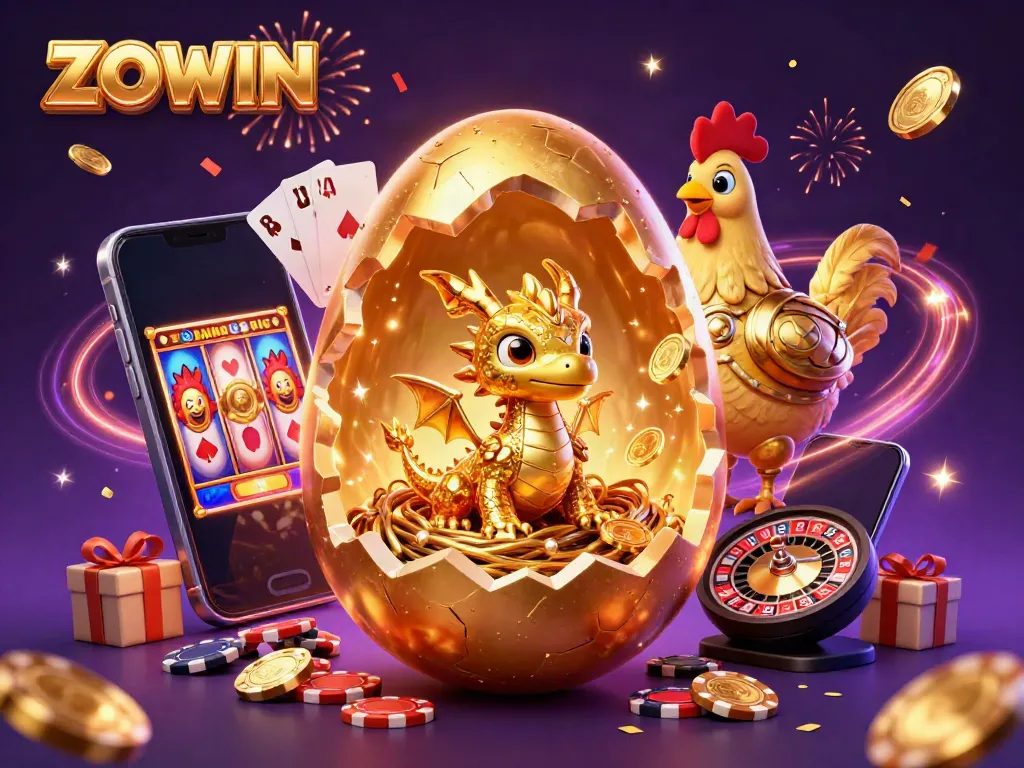 Engage in thrilling gaming experiences at ZOWIN with a vibrant 3D casino scene.
